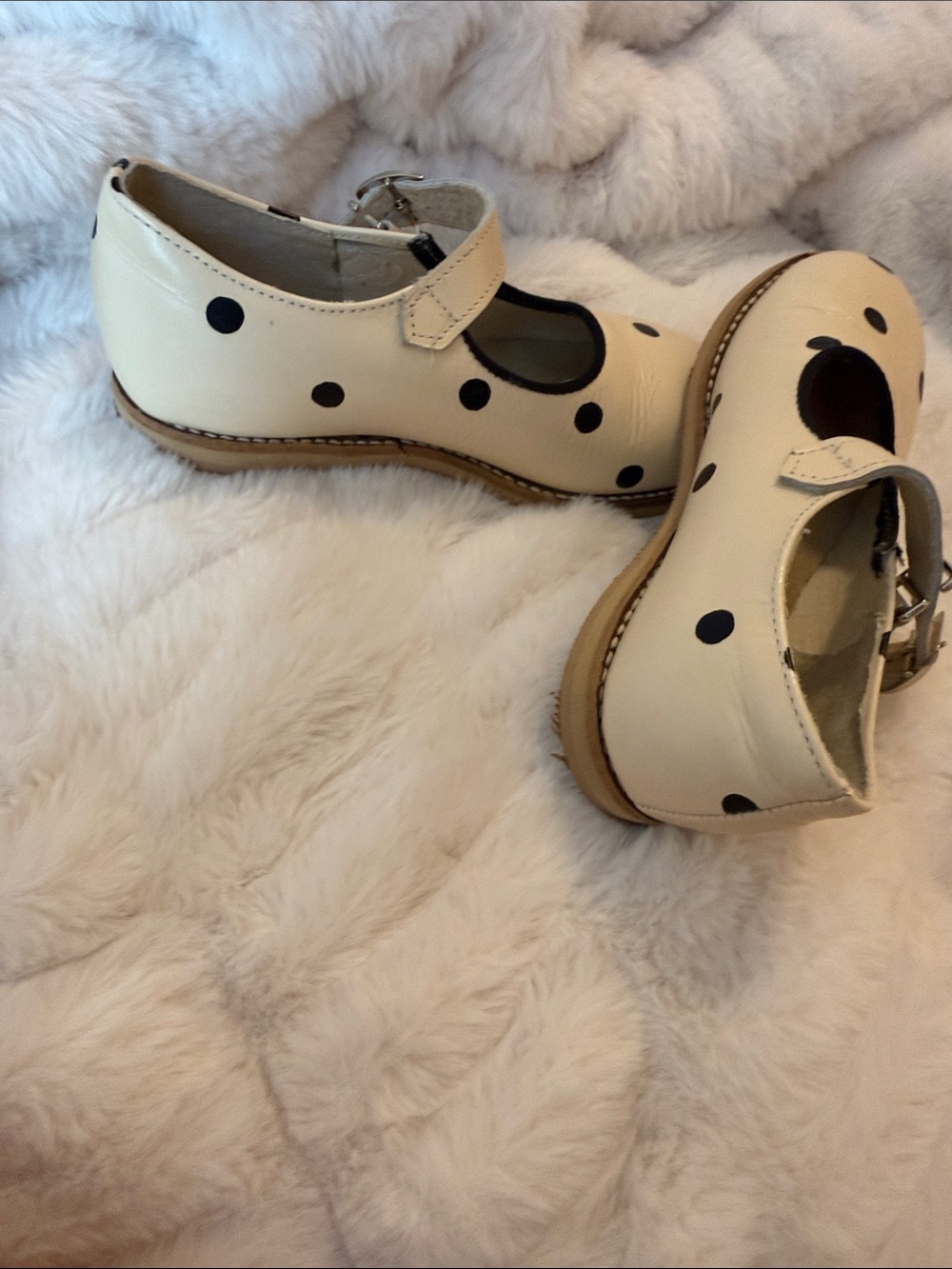 Rylee + Cru Cream Mary Jane Shoes with Black Polka Dots
